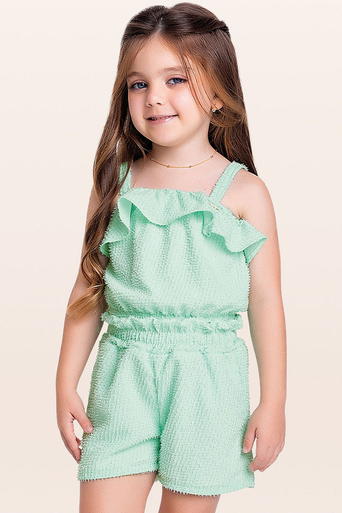 Conjunto regata e short em tecido de brilho