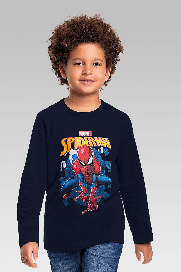 Camiseta manga longa em meia malha homem-aranha