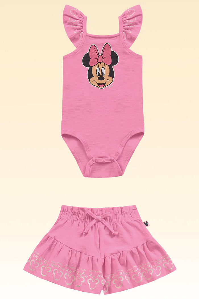 Conjunto body e short em cotton flamê minnie