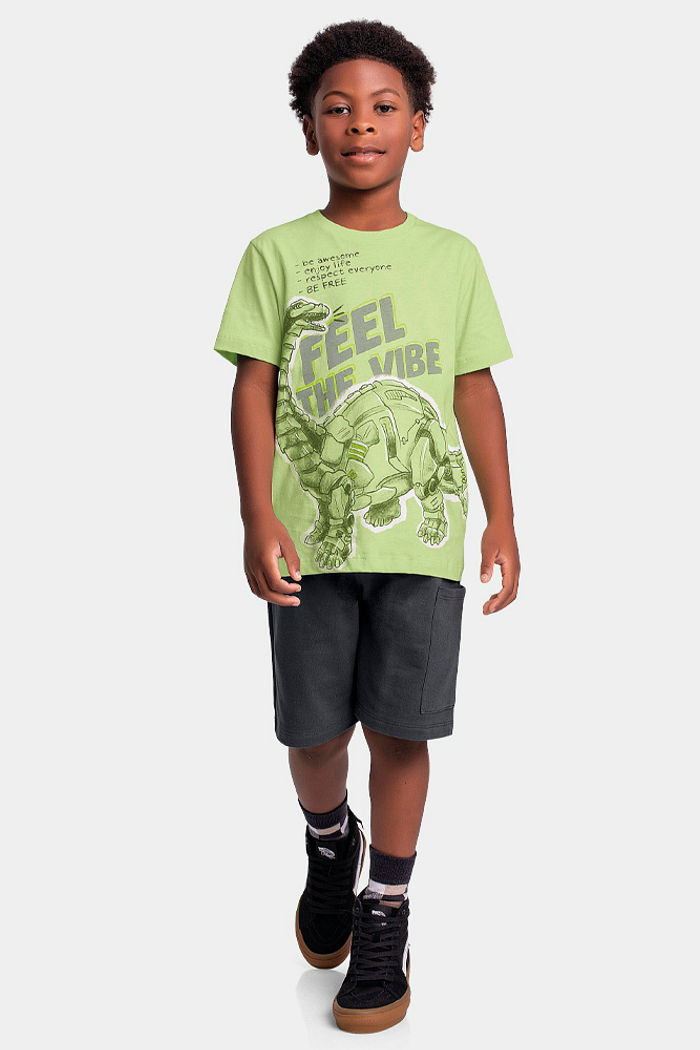 Conjunto camiseta dinobot e bermuda em moletinho