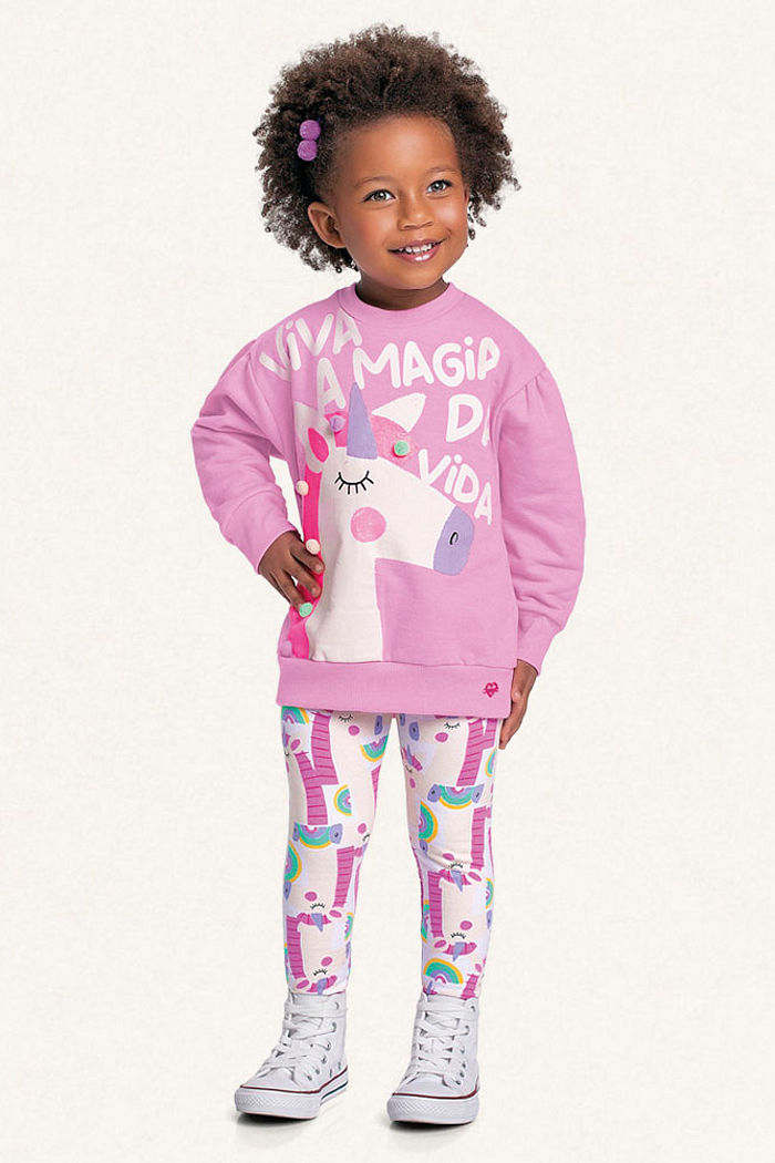 Conjunto blusão em moletom molinê e legging em molecotton unicórnio