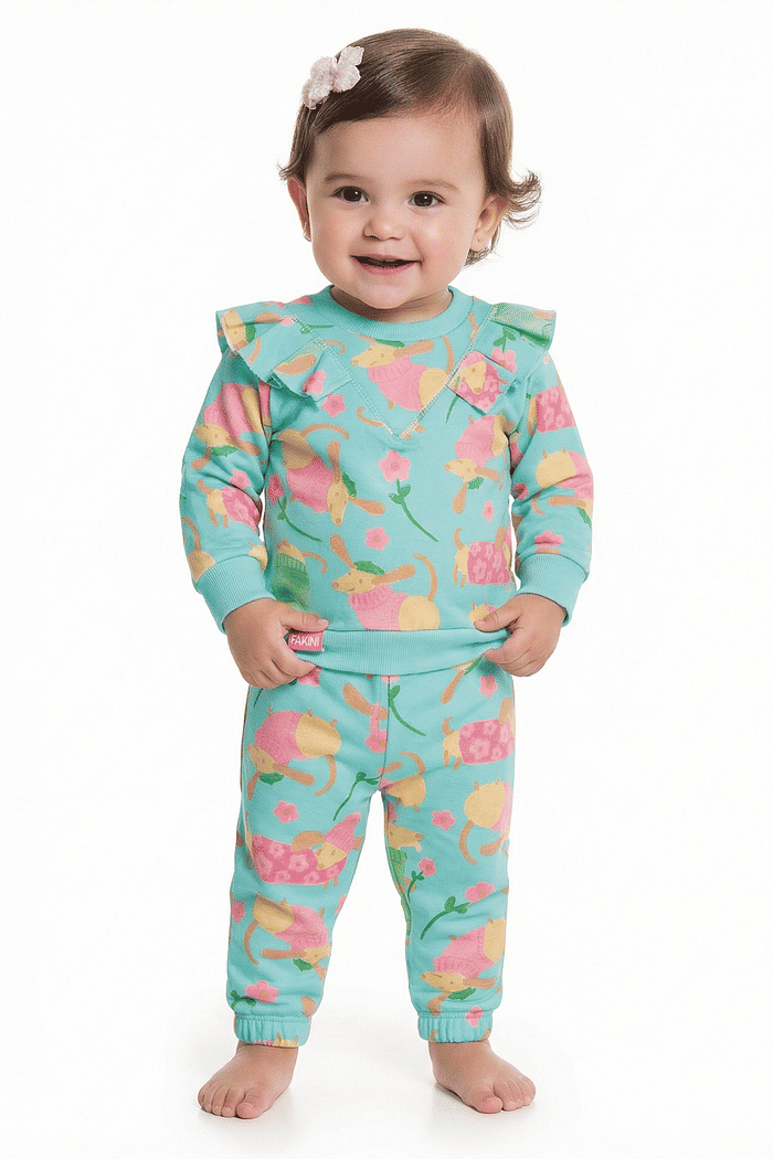 Conjunto blusão e calça em molecotton dogs