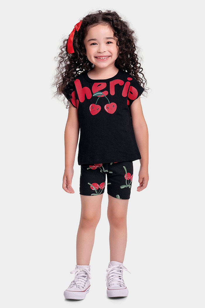 Conjunto blusa e ciclista de cereja