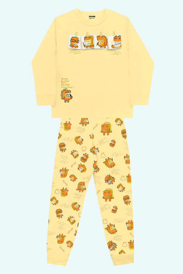 Conjunto pijama dentinhos camiseta manga longa e calça