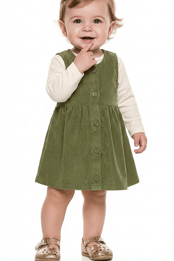 Conjunto body manga longa em cotton e vestido em veludo cotelê