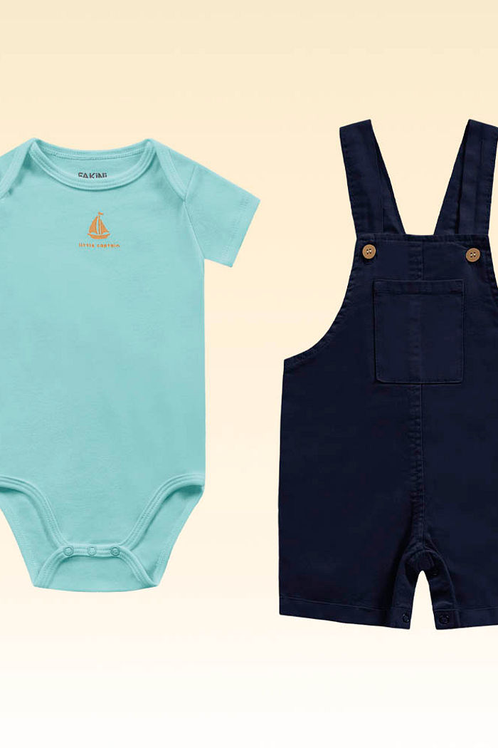 Conjunto body manga curta em meia malha e macacão