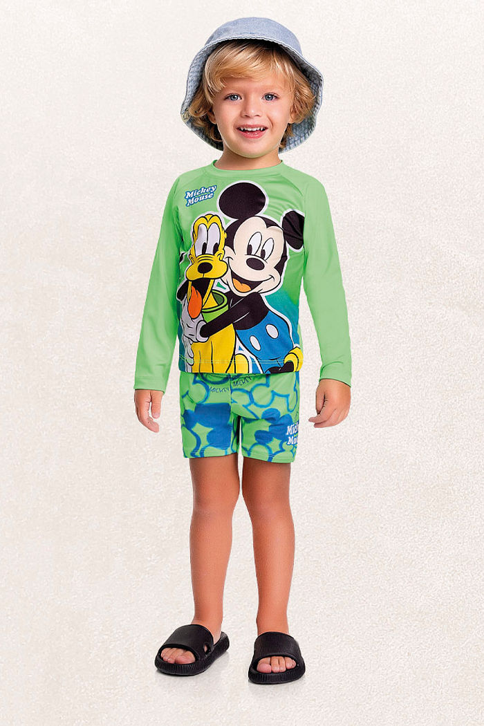 Camiseta manga longa praia mickey e pluto