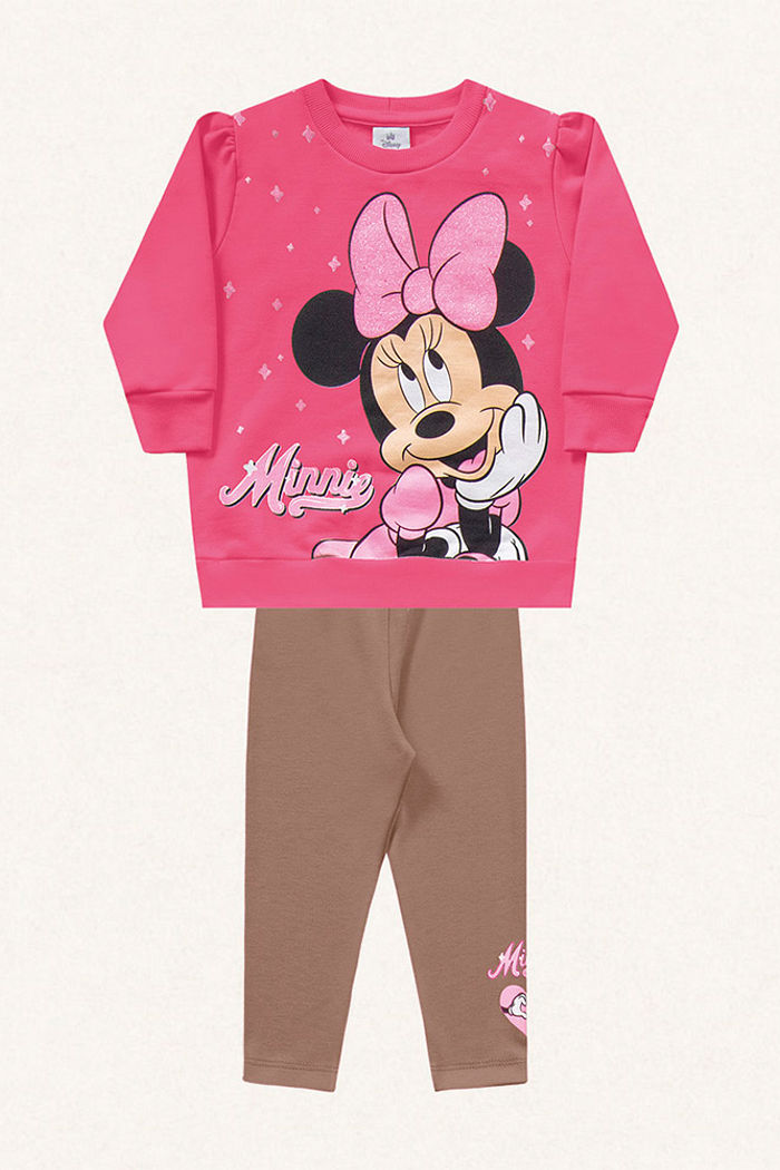 Conjunto blusão em moletom e legging em molecotton Minnie Mouse