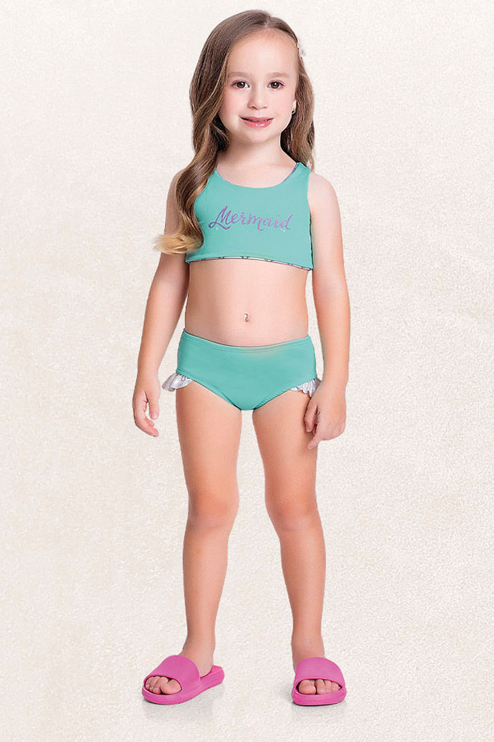 Conjunto biquíni top e calcinha dupla face sereia