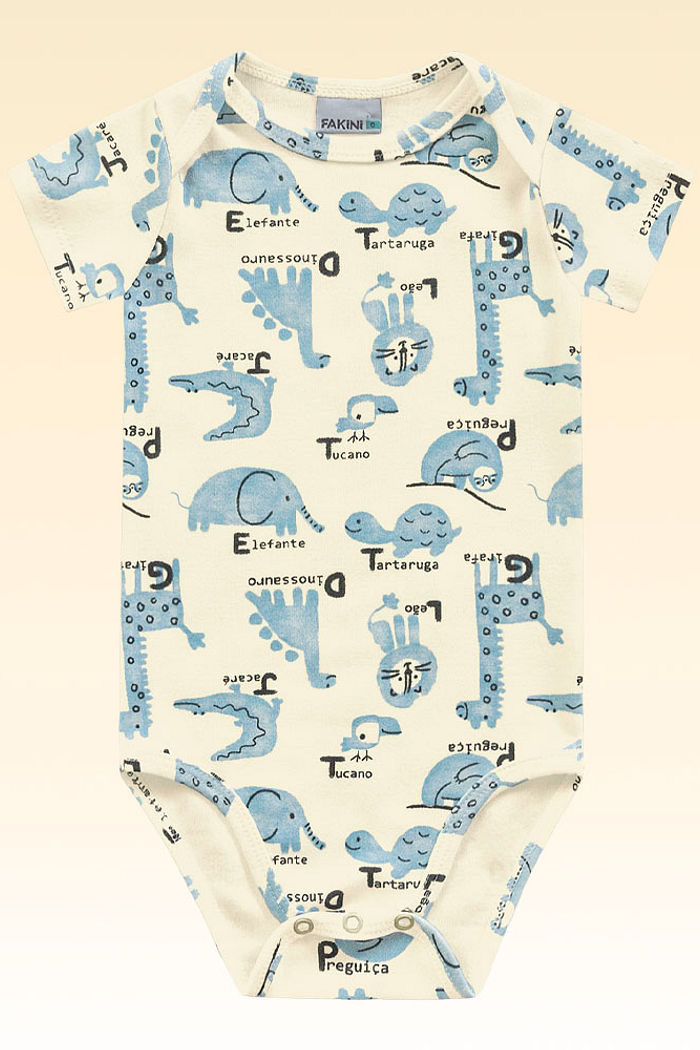 Body manga curta em suedine de bichinhos