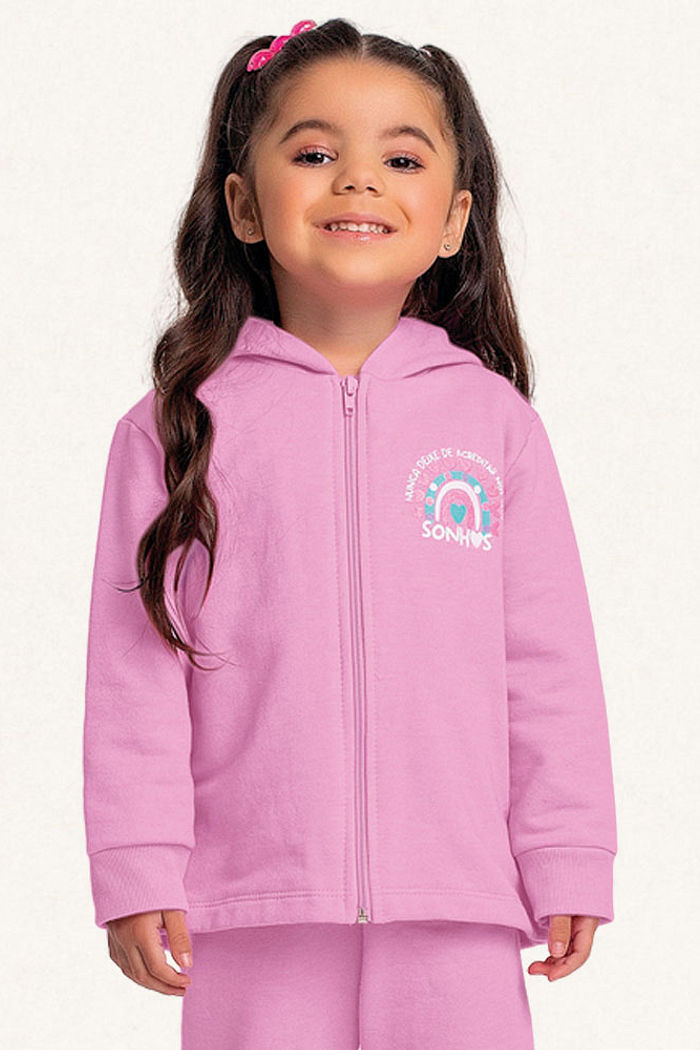 Conjunto jaqueta com capuz e calça em moletom molinê sonhos