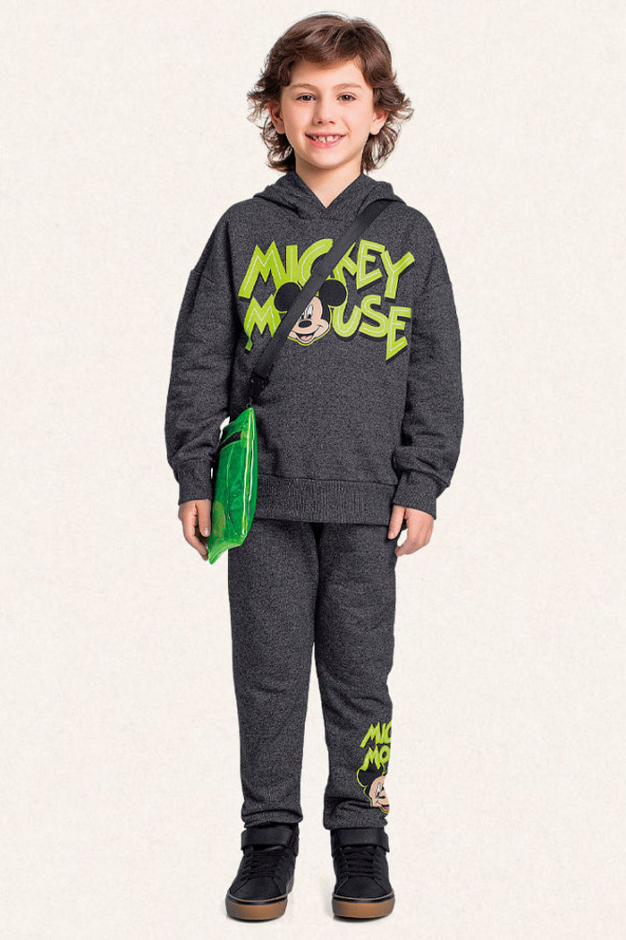 Conjunto blusão com capuz e calça em moletom Mickey Mouse