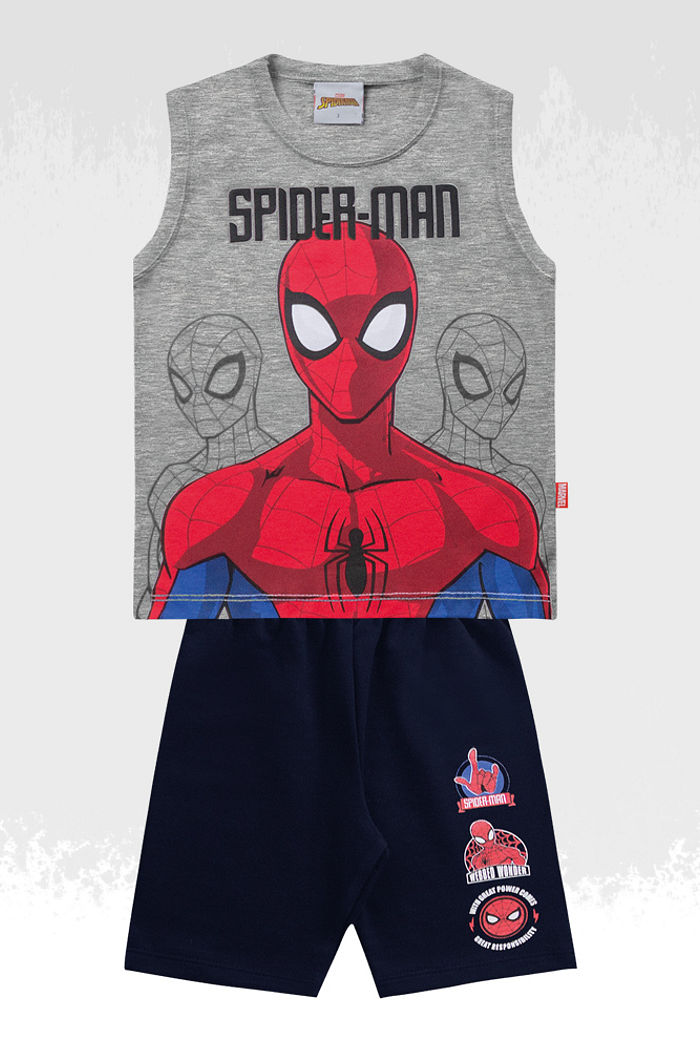 Conjunto regata meia malha e bermuda homem-aranha