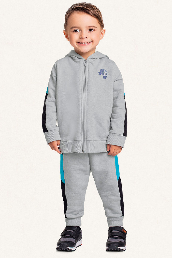 Conjunto jaqueta com capuz e calça em moletom molinê let's speed up