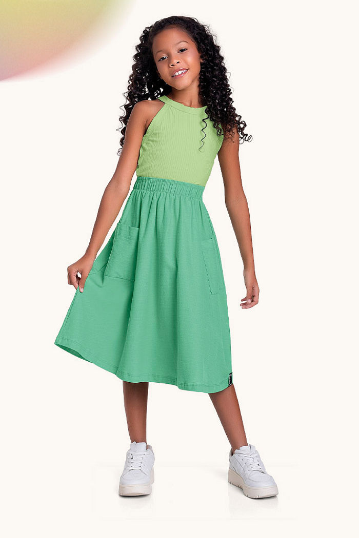 Saia midi em malha florence com bolso