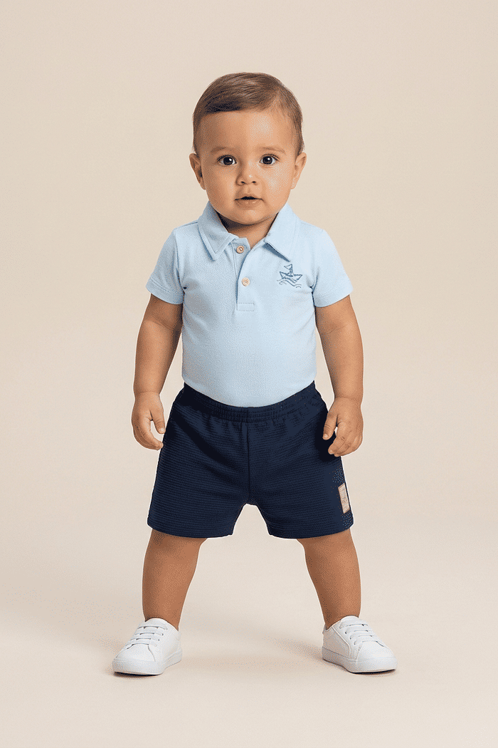 Conjunto bebê body polo e bermuda de moletinho