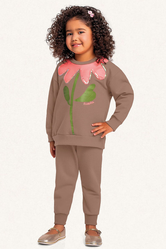 Conjunto blusão e calça em moletom florida