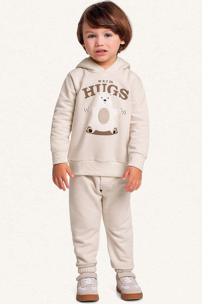 Conjunto blusão com capuz e calça em moletom warm hugs