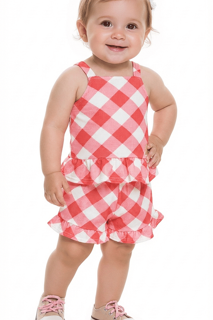 Conjunto regata e short em malha favo vichy