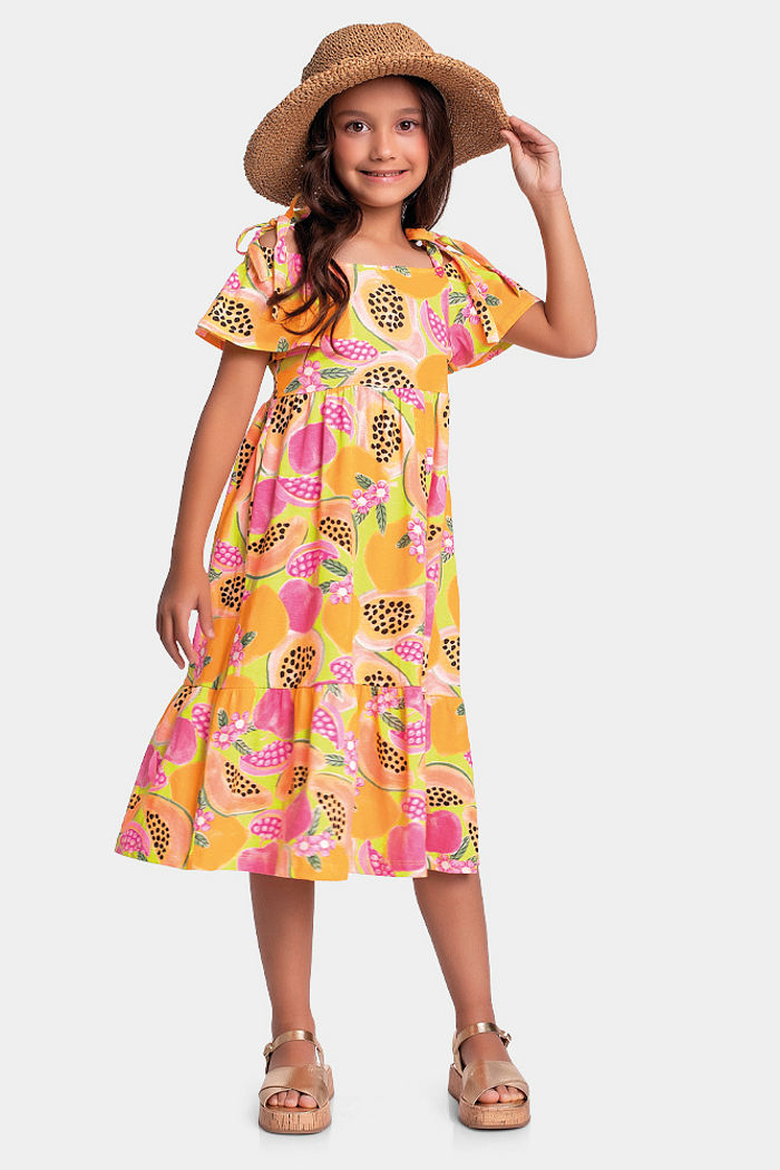 Vestido de frutas com alças de amarração