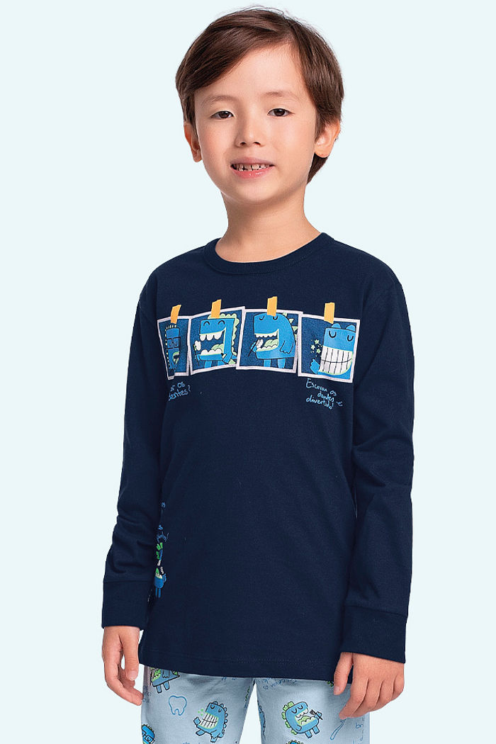 Conjunto pijama dentinhos camiseta manga longa e calça