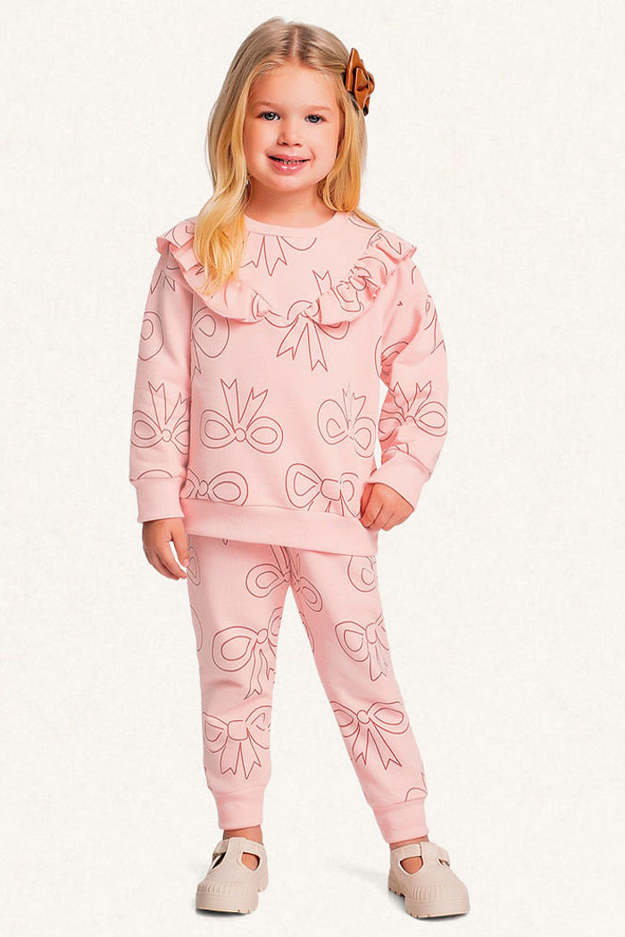 Conjunto blusão e calça em moletom com lacinhos