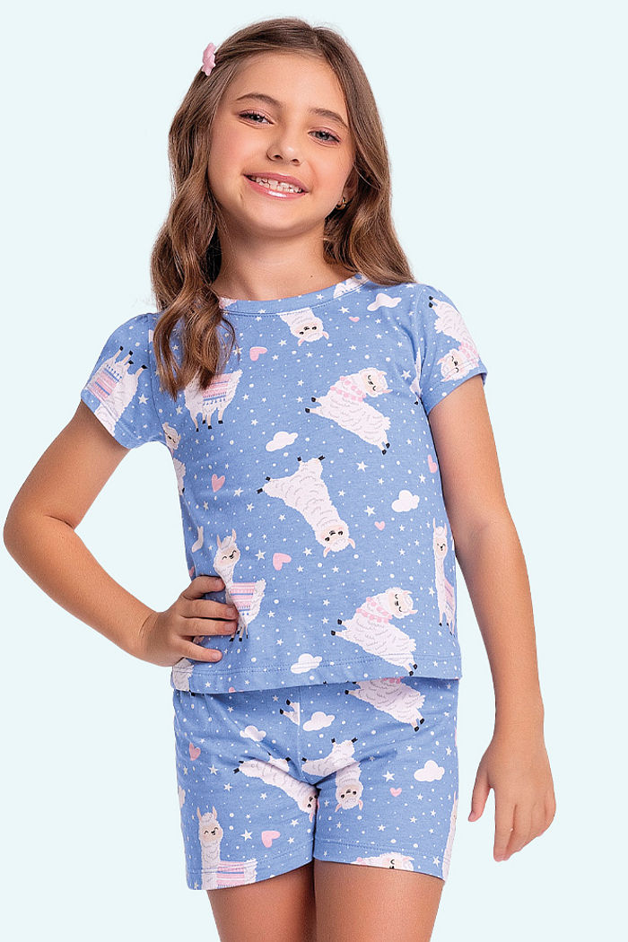 Conjunto pijama blusa e short de lhama brilha no escuro