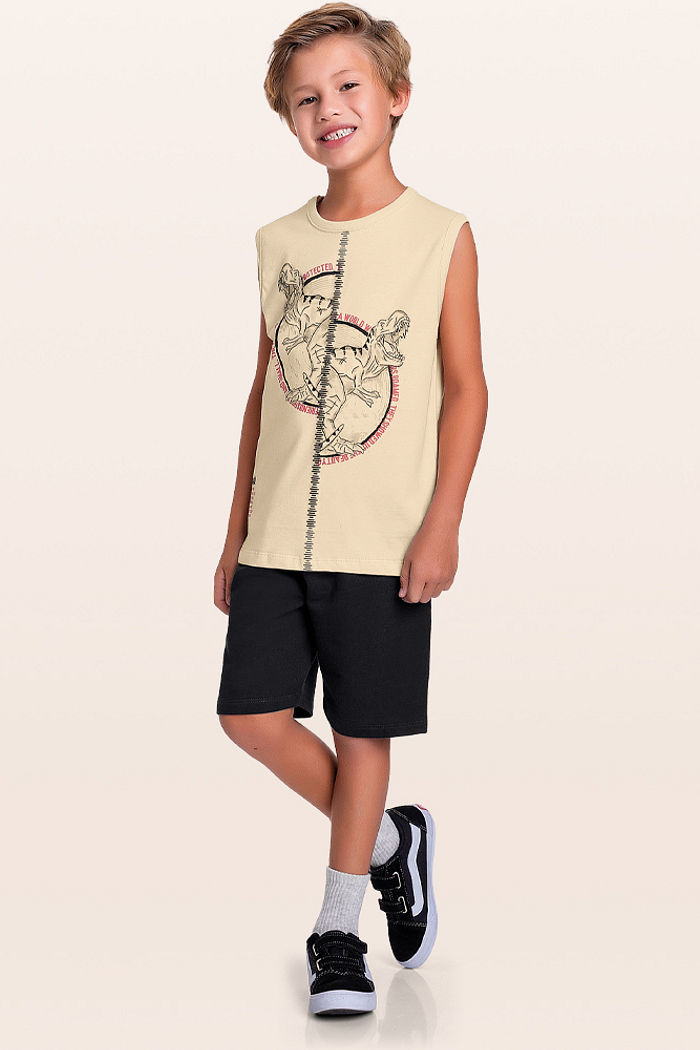 Conjunto regata e bermuda dinossauro