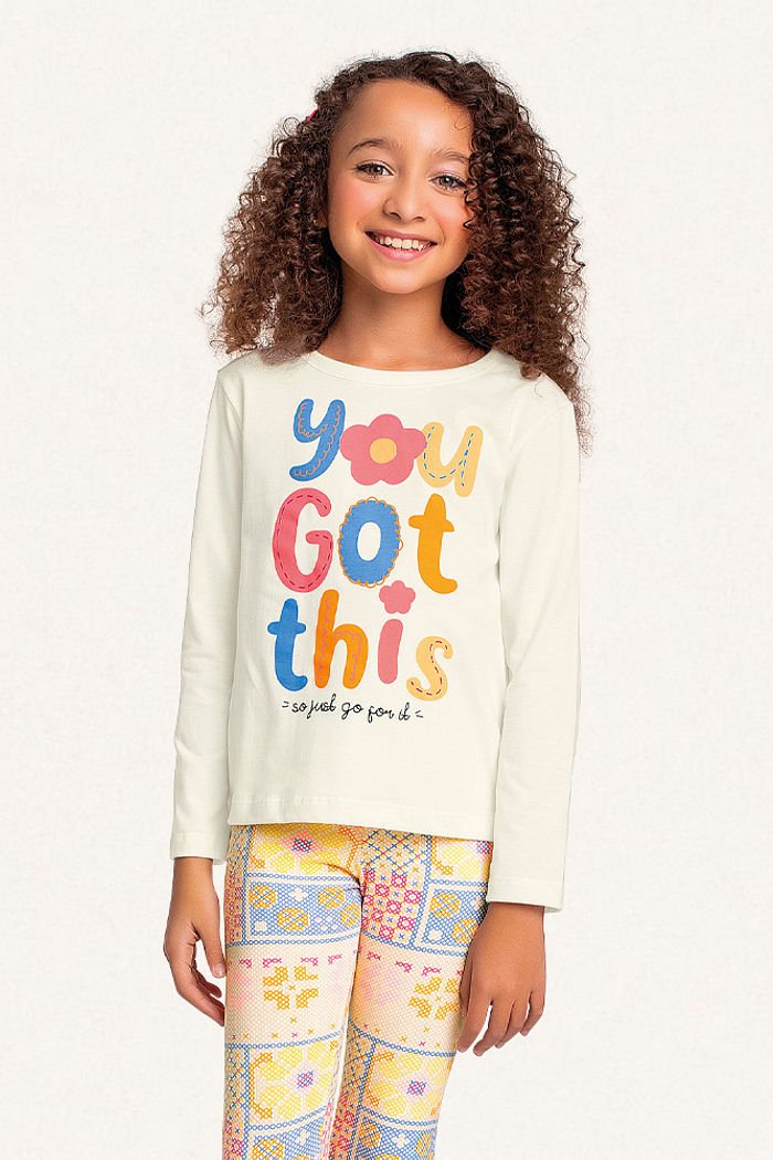 Conjunto blusa manga longa em meia malha e legging em cotton leve you got this