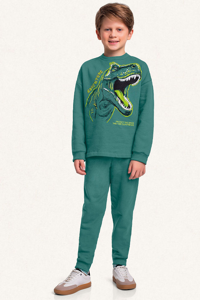 Conjunto blusão e calça em moletom dino