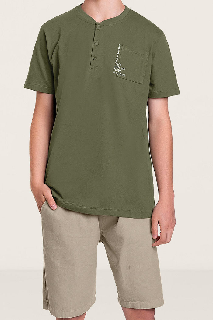 Conjunto camiseta com gola juvenil e short liso