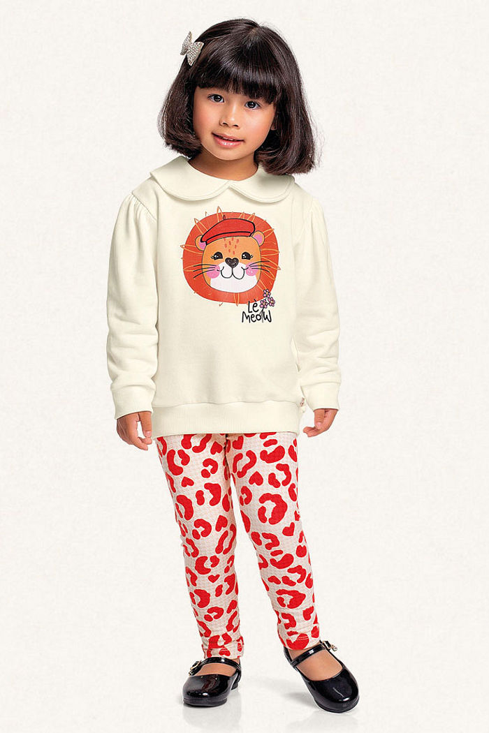 Conjunto blusão em moletom e legging em molecotton leãozinho