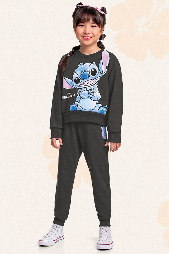 Conjunto blusão e calça em moletom Lilo & Stitch