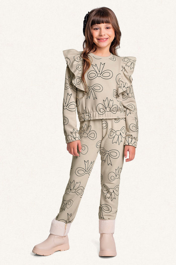 Conjunto blusão e calça em moletom laço