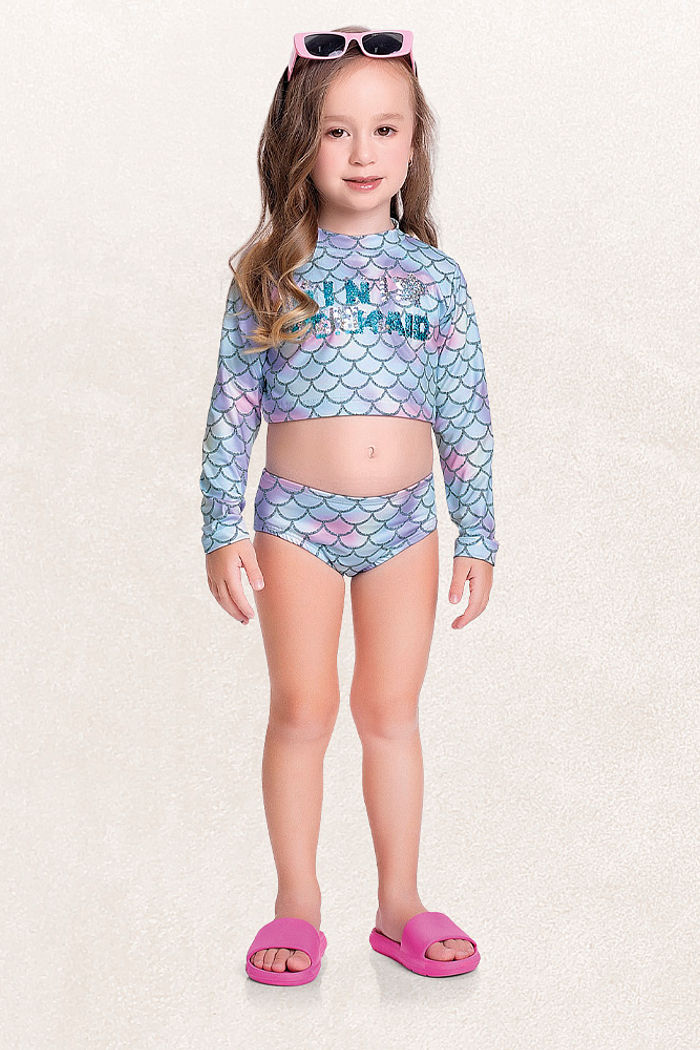 Conjunto blusa manga longa e calcinha praia sereia