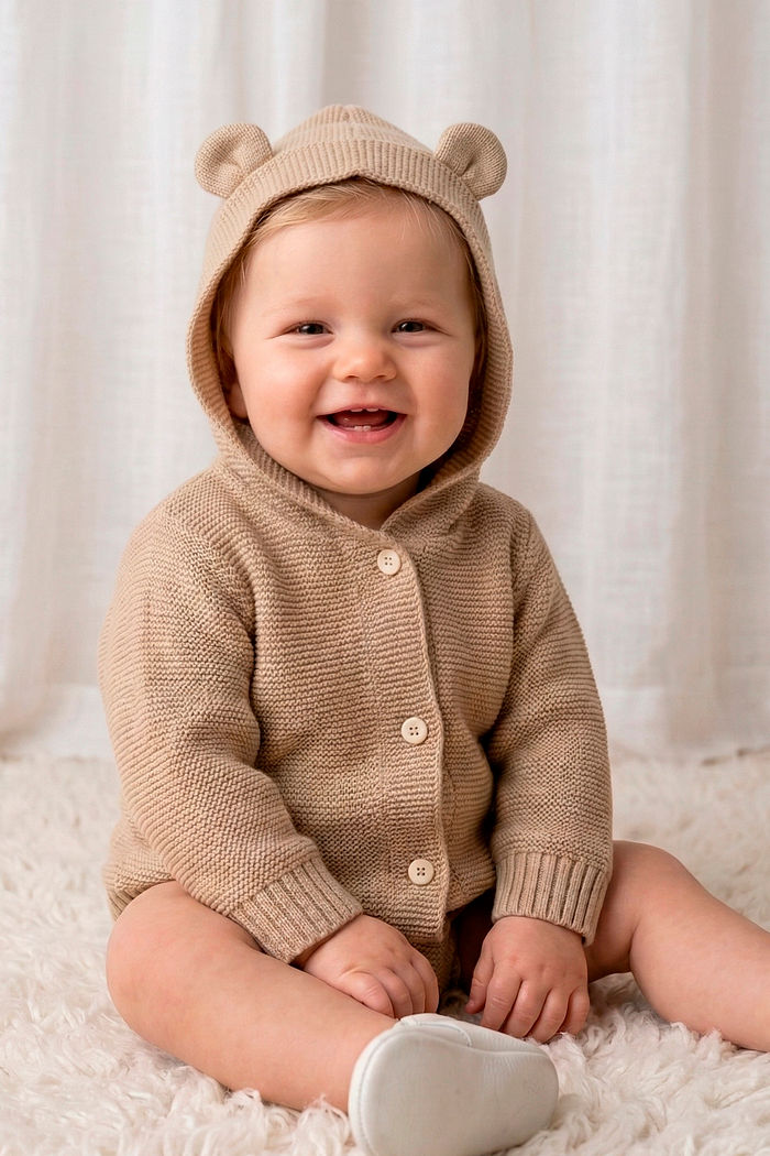 Casaco aberto com capuz Tricot