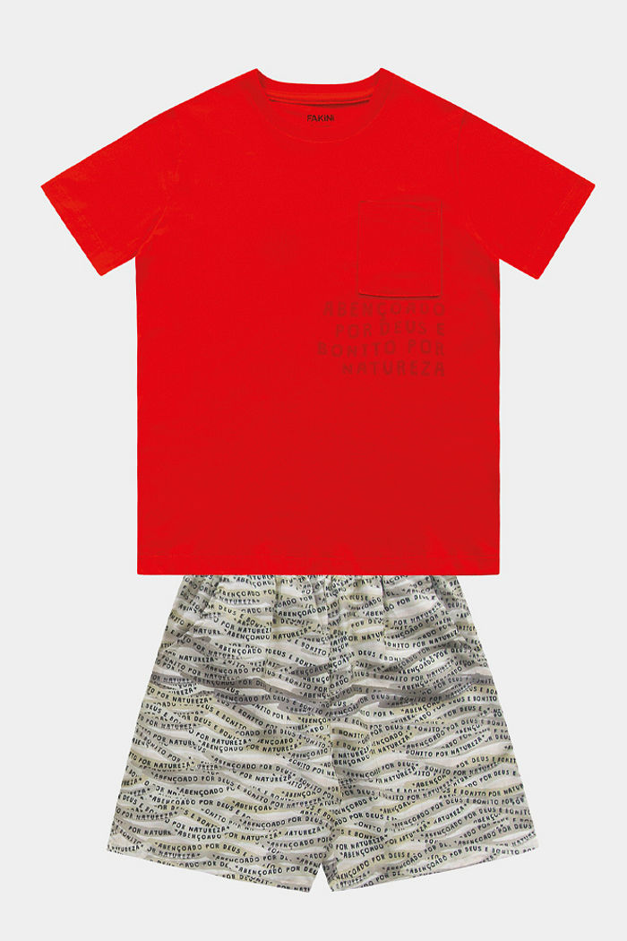 Conjunto camiseta e bermuda em microfibra com estampa sublimada