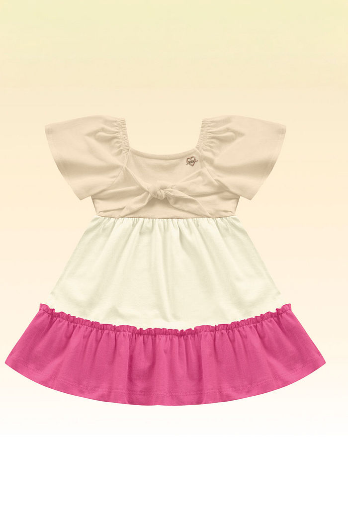 Vestido meia malha tricolors e amarração em laço