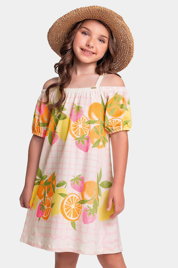 Vestido com elástico de frutas