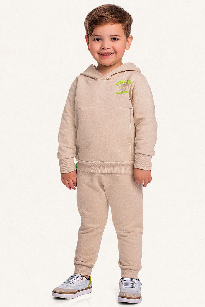 Conjunto blusão com capuz e calça em moletom molinê coqueiro