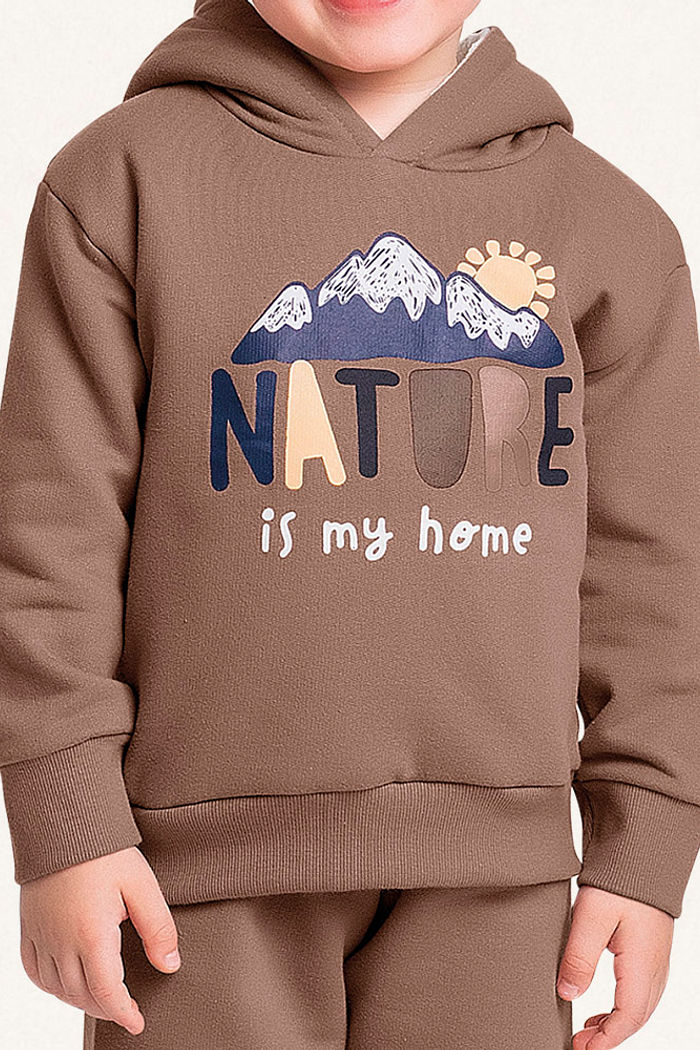 Conjunto blusão com capuz e calça em moletom nature