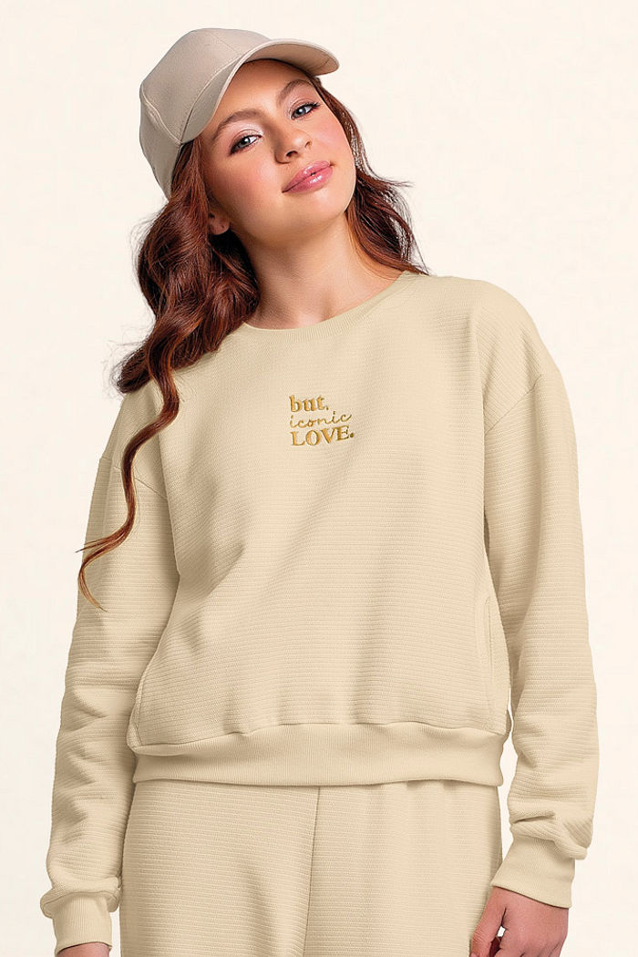 Conjunto blusão e calça wide leg iconic em moletom lótus