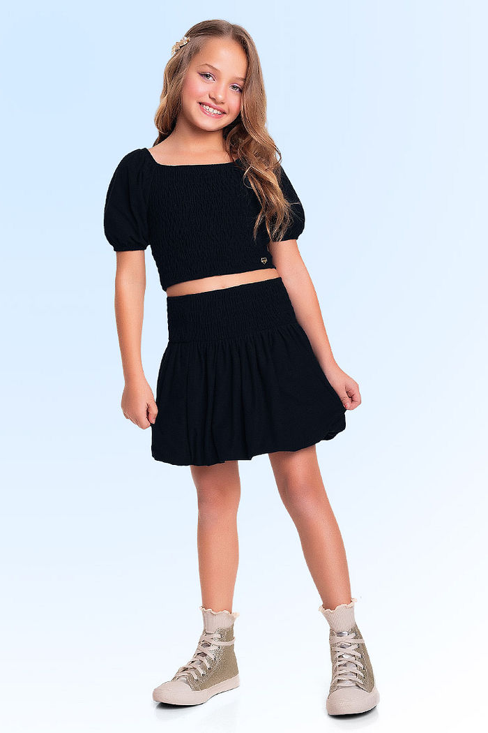 Conjunto blusa e short-saia em cotton flamê