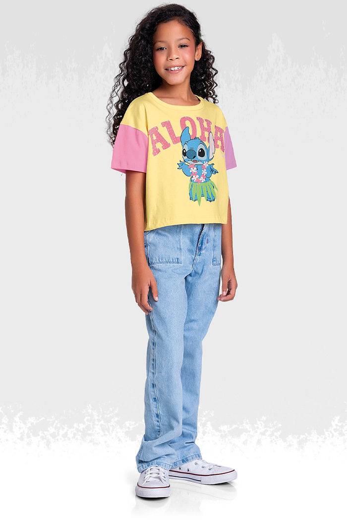 Blusa em meia malha aloha lilo stitch