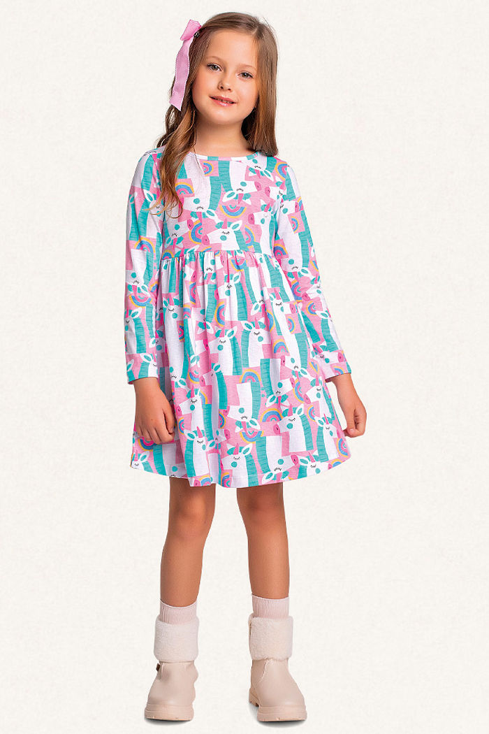Vestido em meia malha unicórnios
