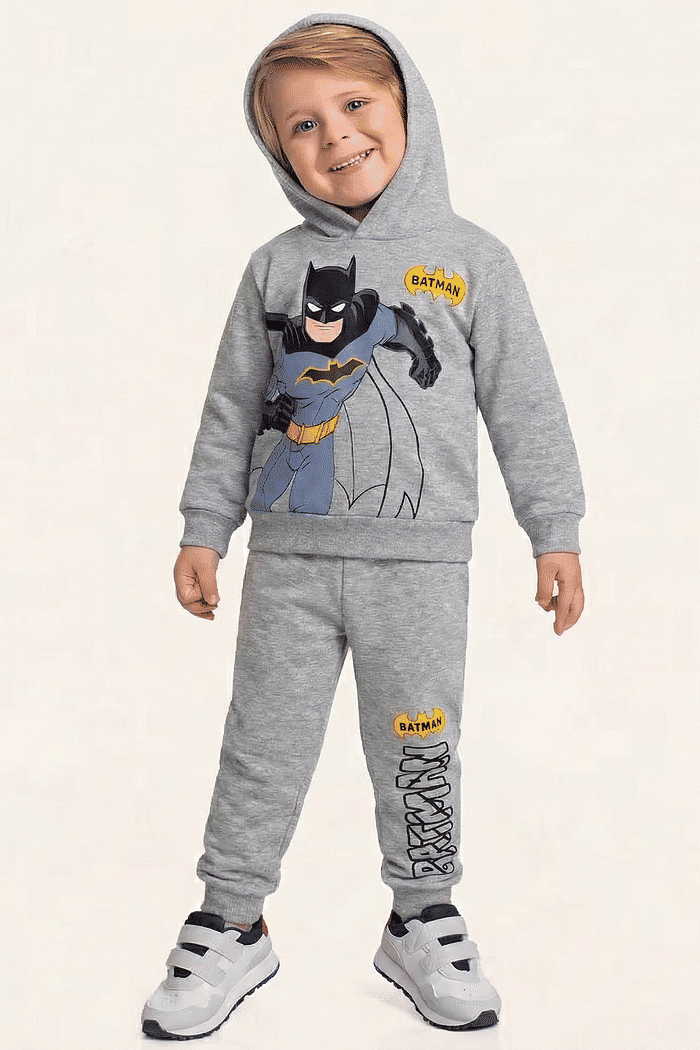 Conjunto blusão com capuz e calça em moletom Batman
