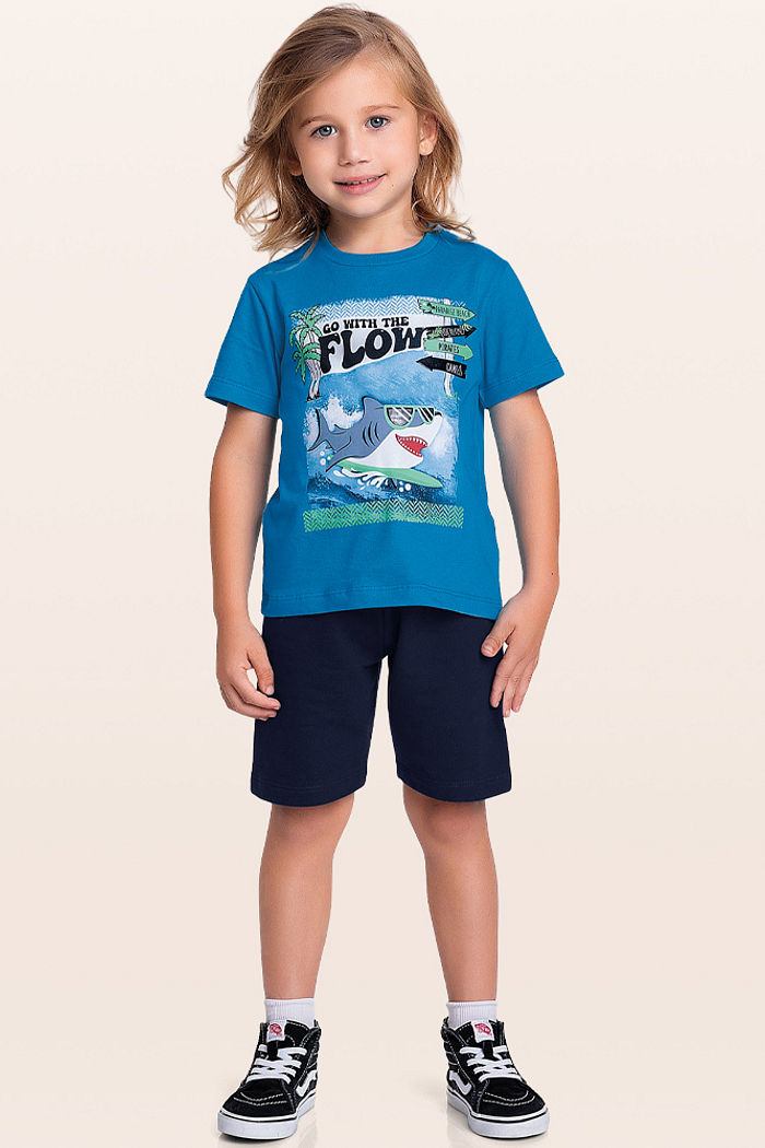 Conjunto camiseta e bermuda surf tubarão