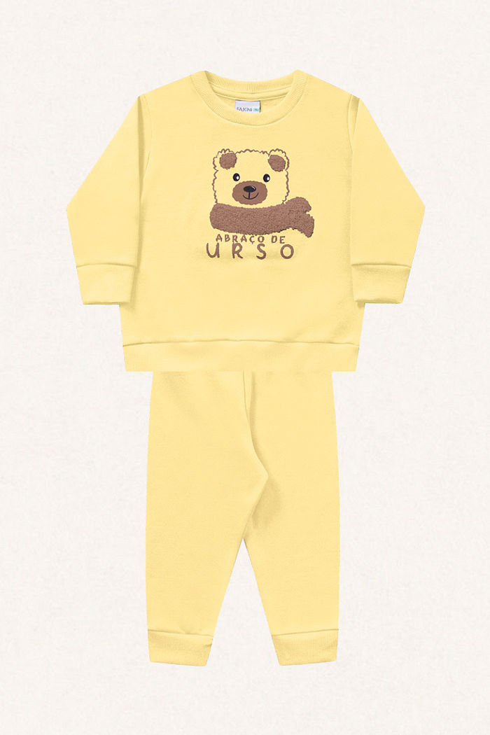 Conjunto blusão e calça em moletom abraço de urso