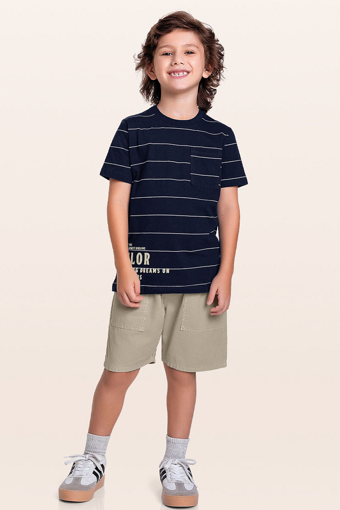 Conjunto camiseta listras e bermuda sailor