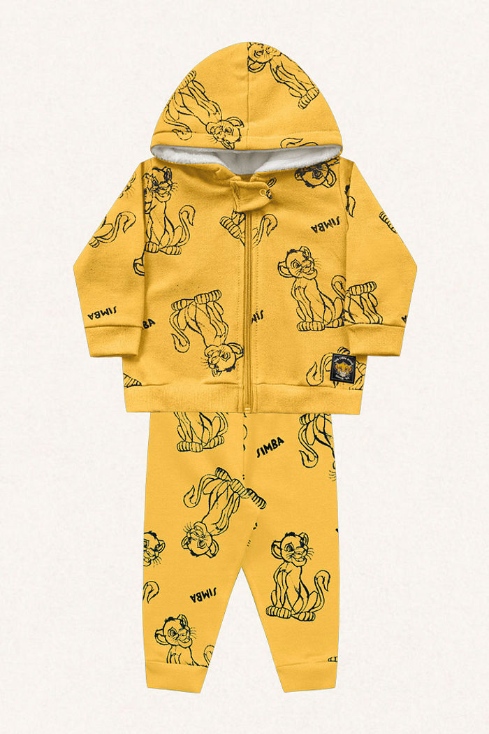 Conjunto jaqueta com capuz e calça em moletom Simba
